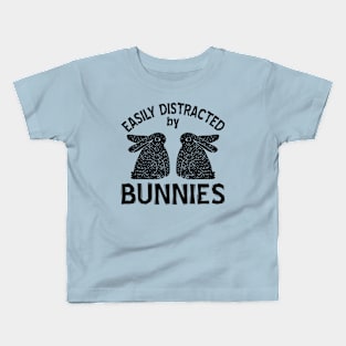 Easily distracted by bunnies - Black Kids T-Shirt